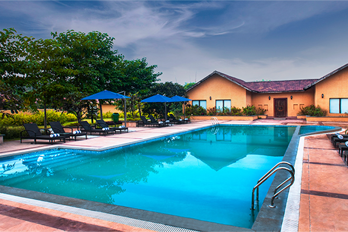 Heritage resort courtyard at Welcom Resort near Tadoba